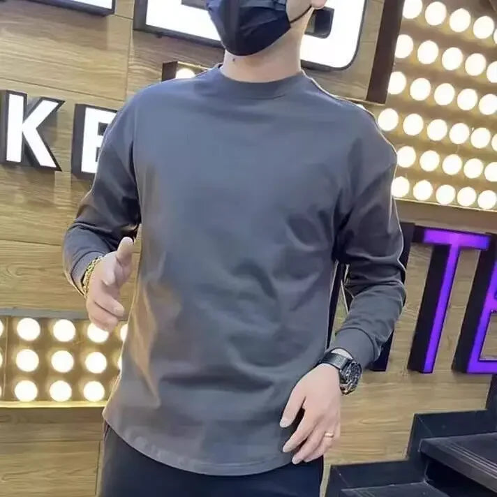 Man Pullovers Plain Long Sleeve Base Layer Unicolor Sweatshirts Tops Aesthetic Original New Korean Luxury Sale T Shirt for Men