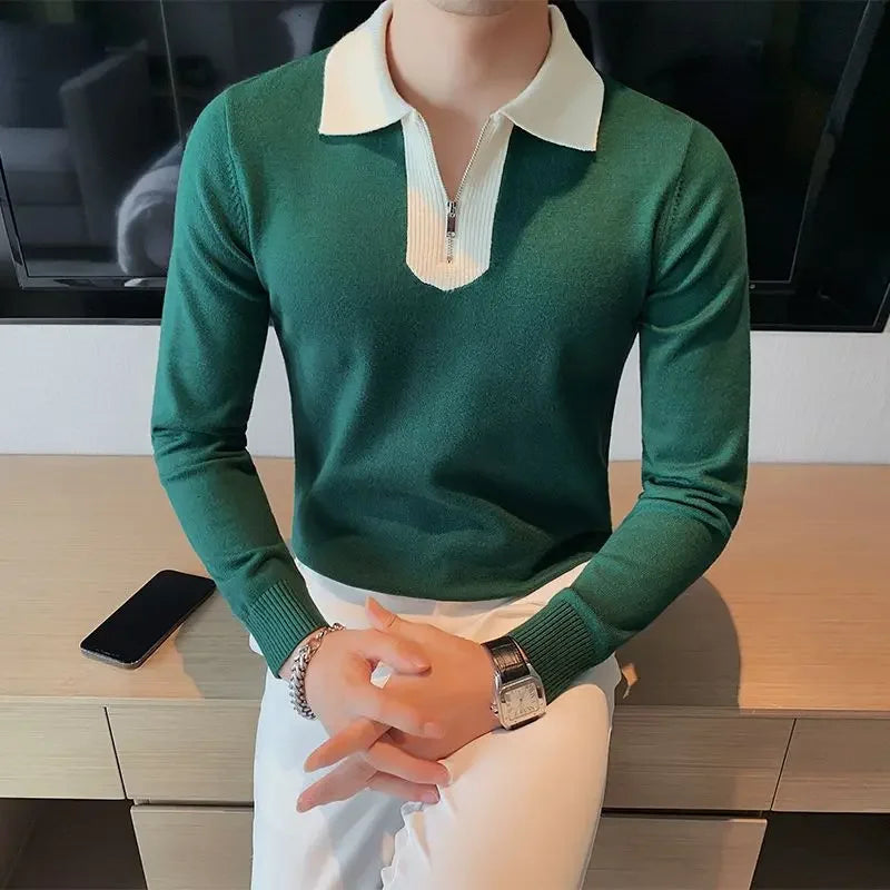 Knitwear Collared Long Sleeve Men's Knit Sweater Contrasting Colors Pullovers Male Casual Y2k Streetwear Designer High Quality