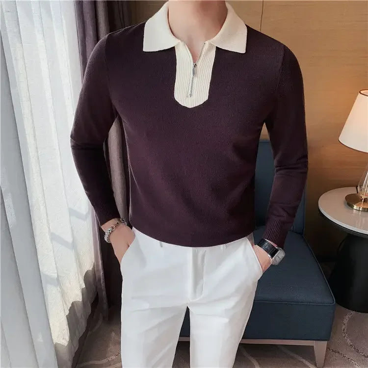 Knitwear Collared Long Sleeve Men's Knit Sweater Contrasting Colors Pullovers Male Casual Y2k Streetwear Designer High Quality