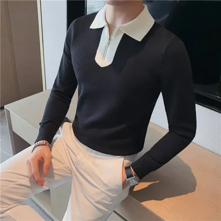 Knitwear Collared Long Sleeve Men's Knit Sweater Contrasting Colors Pullovers Male Casual Y2k Streetwear Designer High Quality