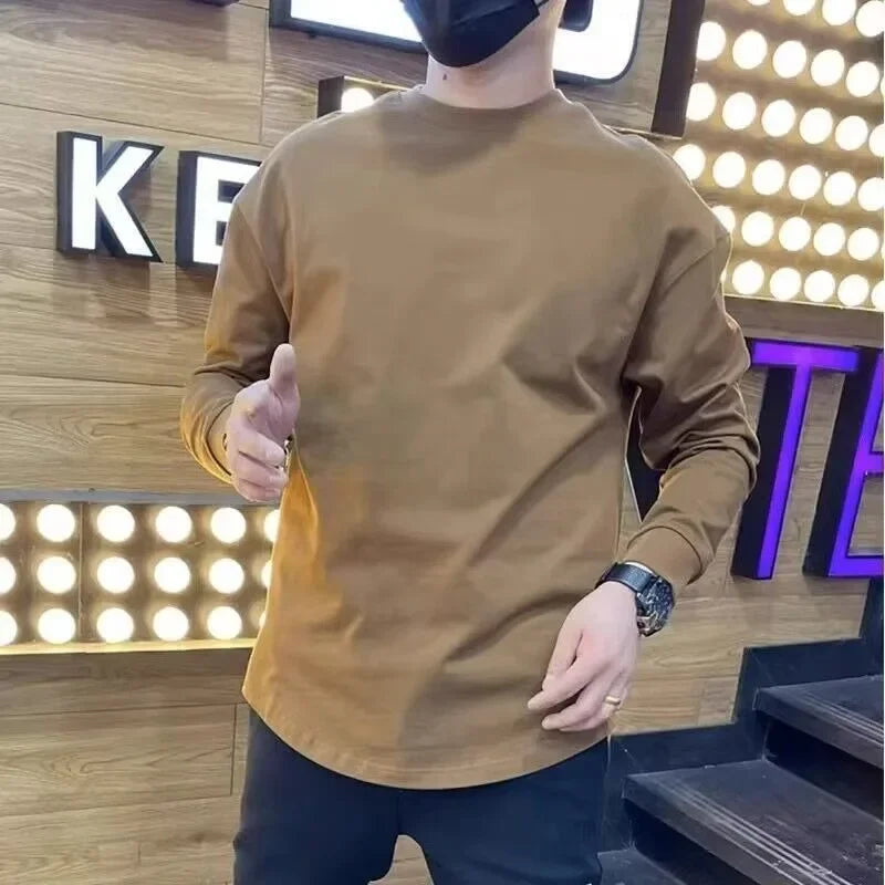 Man Pullovers Plain Long Sleeve Base Layer Unicolor Sweatshirts Tops Aesthetic Original New Korean Luxury Sale T Shirt for Men