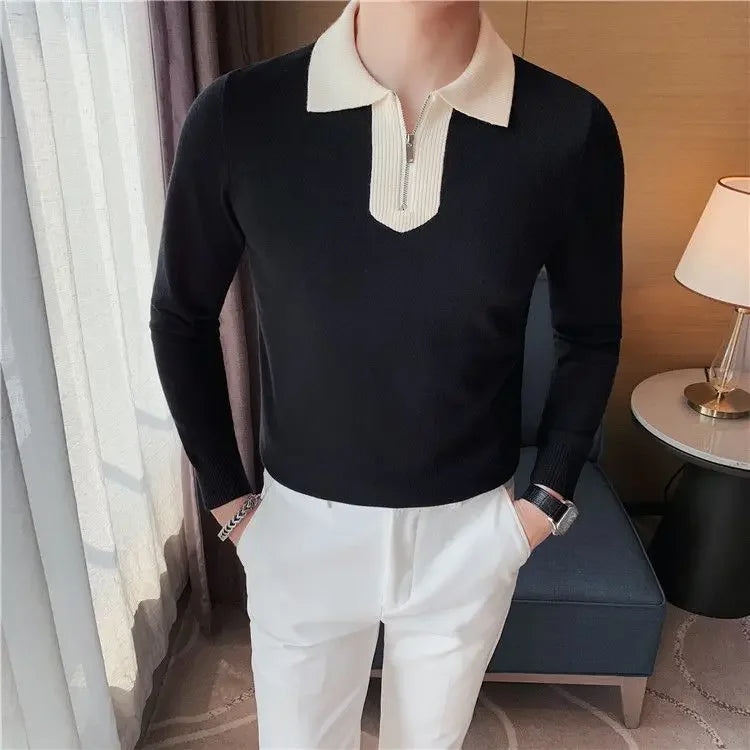 Knitwear Collared Long Sleeve Men's Knit Sweater Contrasting Colors Pullovers Male Casual Y2k Streetwear Designer High Quality