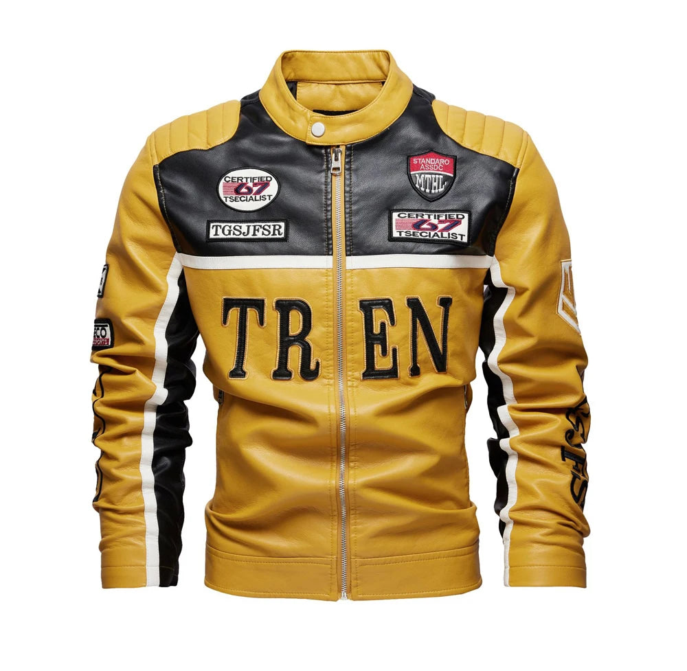 Spring Autumn Men's PU Leather Jackets Fashion Man Embroidery Motorcycle Moto Coats Man Windbreaker Zipper Leather Jackets