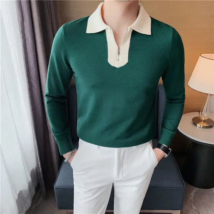 Knitwear Collared Long Sleeve Men's Knit Sweater Contrasting Colors Pullovers Male Casual Y2k Streetwear Designer High Quality