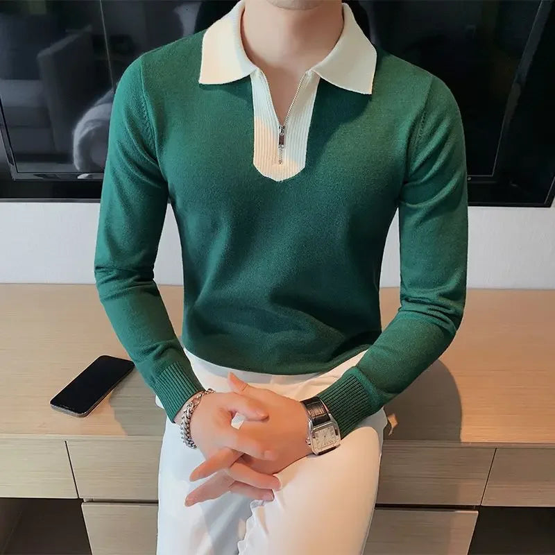 Knitwear Collared Long Sleeve Men's Knit Sweater Contrasting Colors Pullovers Male Casual Y2k Streetwear Designer High Quality
