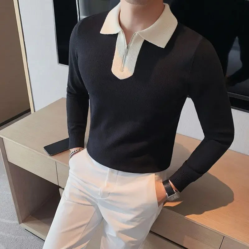 Knitwear Collared Long Sleeve Men's Knit Sweater Contrasting Colors Pullovers Male Casual Y2k Streetwear Designer High Quality