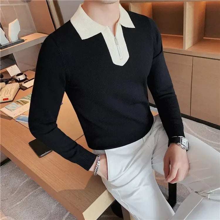 Knitwear Collared Long Sleeve Men's Knit Sweater Contrasting Colors Pullovers Male Casual Y2k Streetwear Designer High Quality