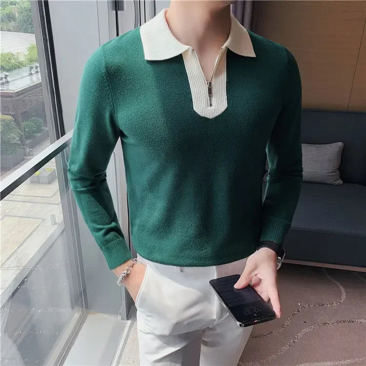 Knitwear Collared Long Sleeve Men's Knit Sweater Contrasting Colors Pullovers Male Casual Y2k Streetwear Designer High Quality