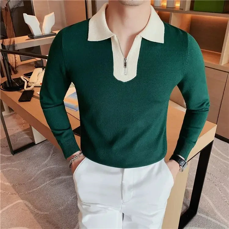 Knitwear Collared Long Sleeve Men's Knit Sweater Contrasting Colors Pullovers Male Casual Y2k Streetwear Designer High Quality