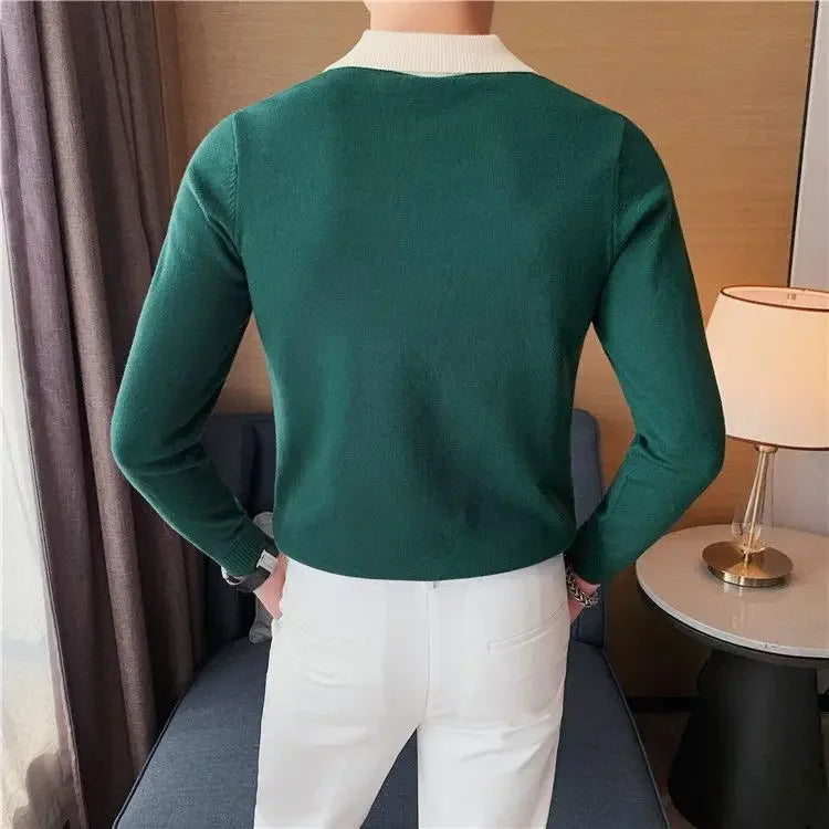 Knitwear Collared Long Sleeve Men's Knit Sweater Contrasting Colors Pullovers Male Casual Y2k Streetwear Designer High Quality