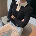 Knitwear Collared Long Sleeve Men's Knit Sweater Contrasting Colors Pullovers Male Casual Y2k Streetwear Designer High Quality