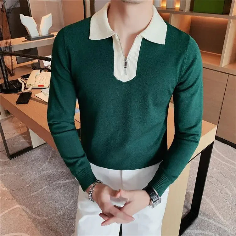 Knitwear Collared Long Sleeve Men's Knit Sweater Contrasting Colors Pullovers Male Casual Y2k Streetwear Designer High Quality