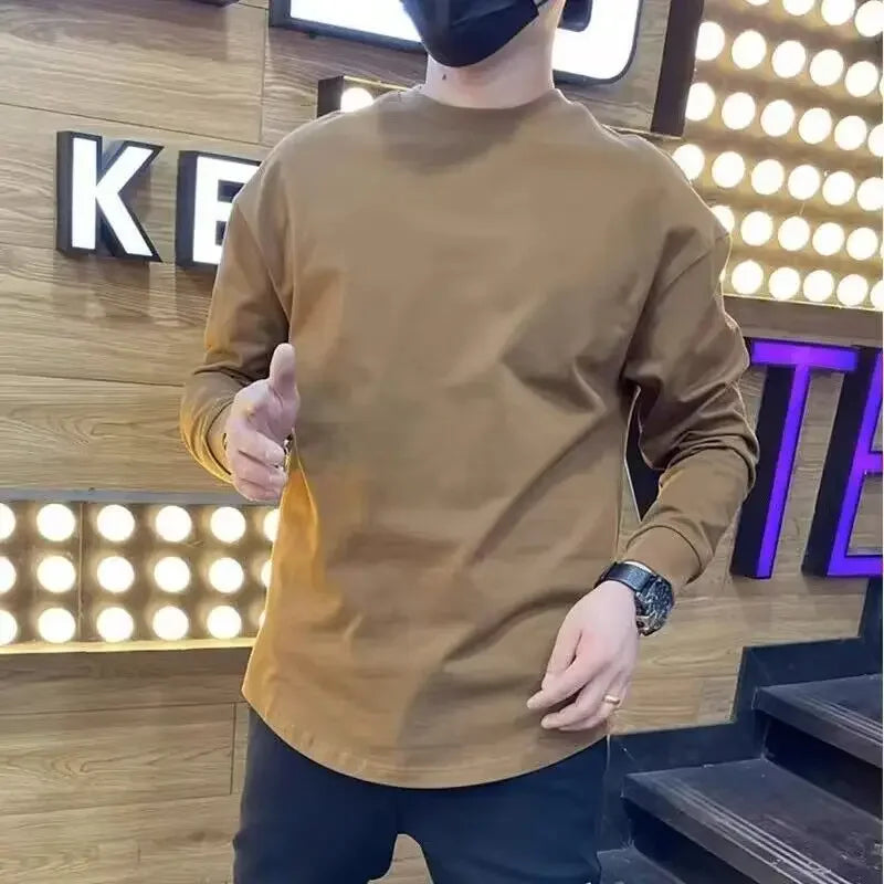Man Pullovers Plain Long Sleeve Base Layer Unicolor Sweatshirts Tops Aesthetic Original New Korean Luxury Sale T Shirt for Men