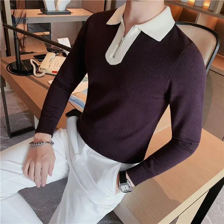 Knitwear Collared Long Sleeve Men's Knit Sweater Contrasting Colors Pullovers Male Casual Y2k Streetwear Designer High Quality