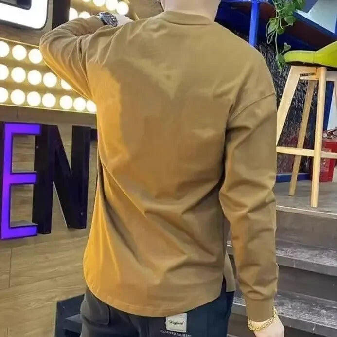 Man Pullovers Plain Long Sleeve Base Layer Unicolor Sweatshirts Tops Aesthetic Original New Korean Luxury Sale T Shirt for Men