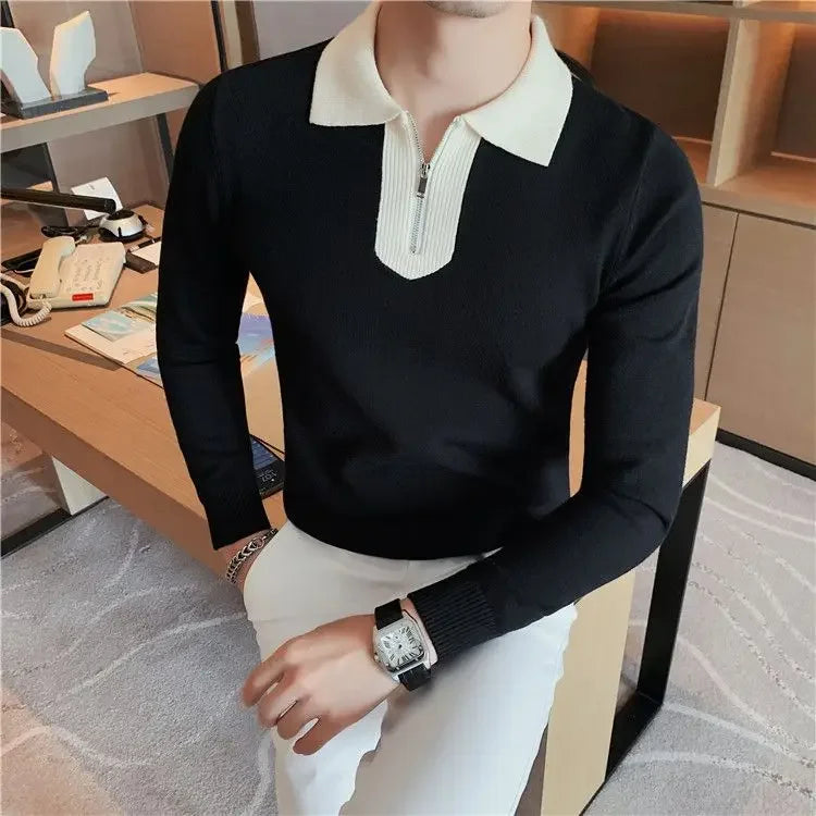 Knitwear Collared Long Sleeve Men's Knit Sweater Contrasting Colors Pullovers Male Casual Y2k Streetwear Designer High Quality