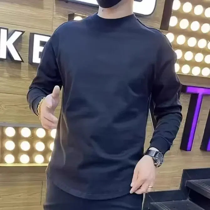 Man Pullovers Plain Long Sleeve Base Layer Unicolor Sweatshirts Tops Aesthetic Original New Korean Luxury Sale T Shirt for Men