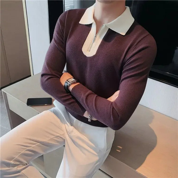 Knitwear Collared Long Sleeve Men's Knit Sweater Contrasting Colors Pullovers Male Casual Y2k Streetwear Designer High Quality