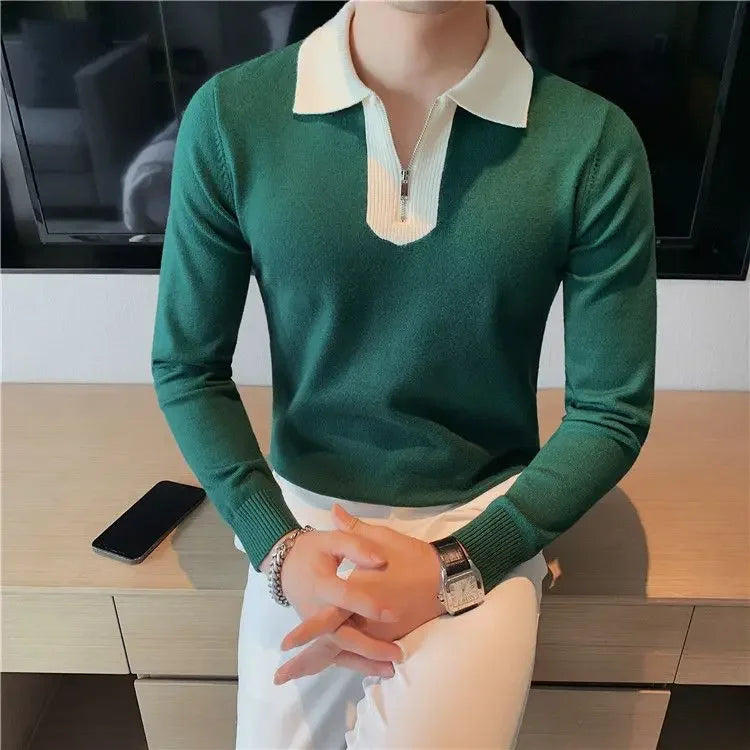 Knitwear Collared Long Sleeve Men's Knit Sweater Contrasting Colors Pullovers Male Casual Y2k Streetwear Designer High Quality
