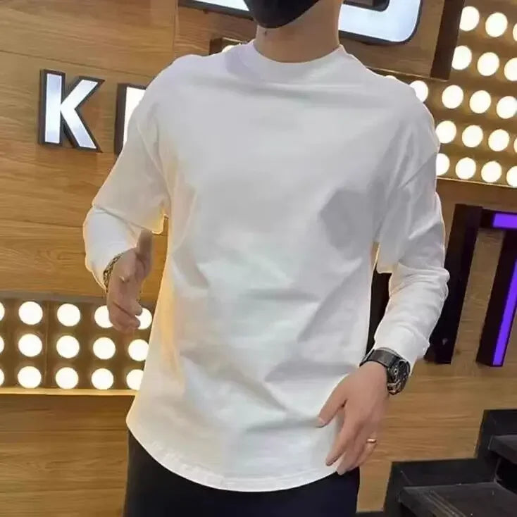 Man Pullovers Plain Long Sleeve Base Layer Unicolor Sweatshirts Tops Aesthetic Original New Korean Luxury Sale T Shirt for Men