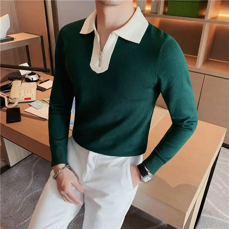 Knitwear Collared Long Sleeve Men's Knit Sweater Contrasting Colors Pullovers Male Casual Y2k Streetwear Designer High Quality