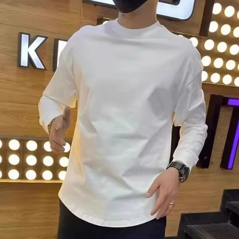 Man Pullovers Plain Long Sleeve Base Layer Unicolor Sweatshirts Tops Aesthetic Original New Korean Luxury Sale T Shirt for Men