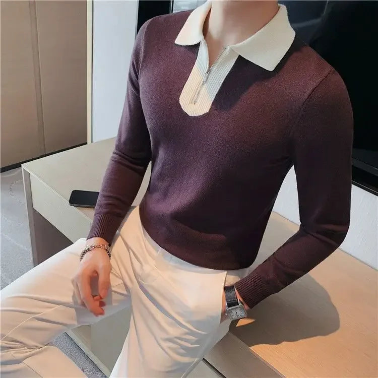 Knitwear Collared Long Sleeve Men's Knit Sweater Contrasting Colors Pullovers Male Casual Y2k Streetwear Designer High Quality