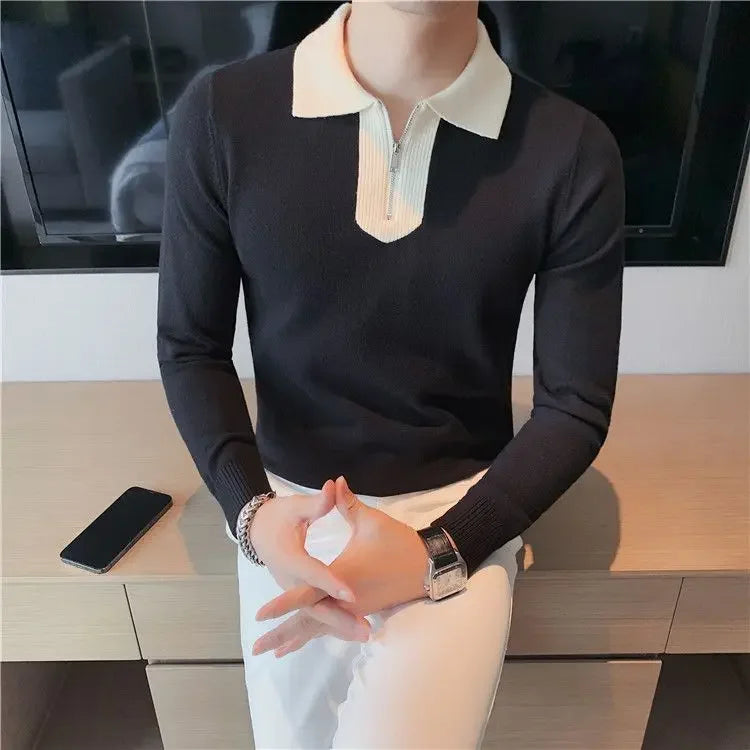 Knitwear Collared Long Sleeve Men's Knit Sweater Contrasting Colors Pullovers Male Casual Y2k Streetwear Designer High Quality